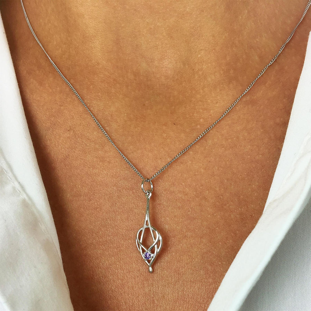 
                  
                    Sterling Silver Purple Cubic Zirconia Celtic Reef Knot Pendant Necklace
                  
                