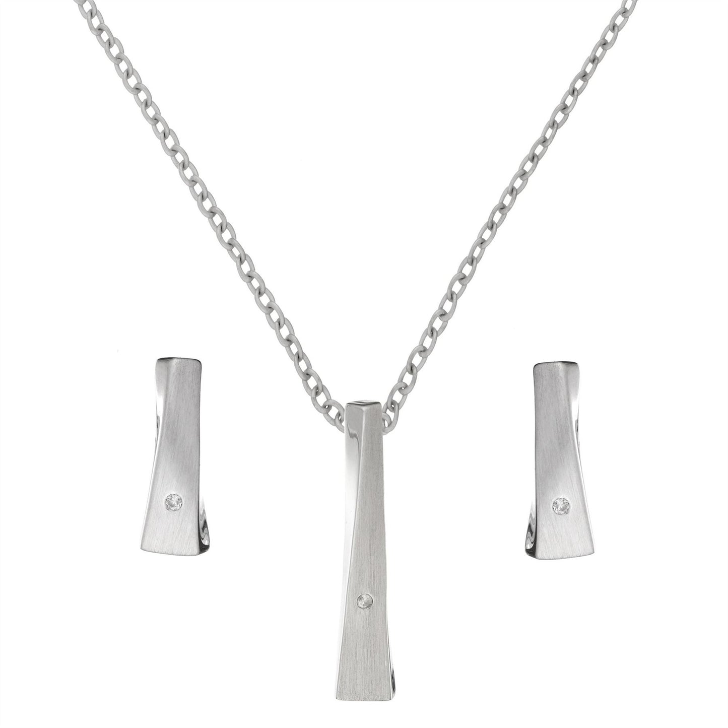 Sterling Silver Diamond Twisted Bar Set - Silverly