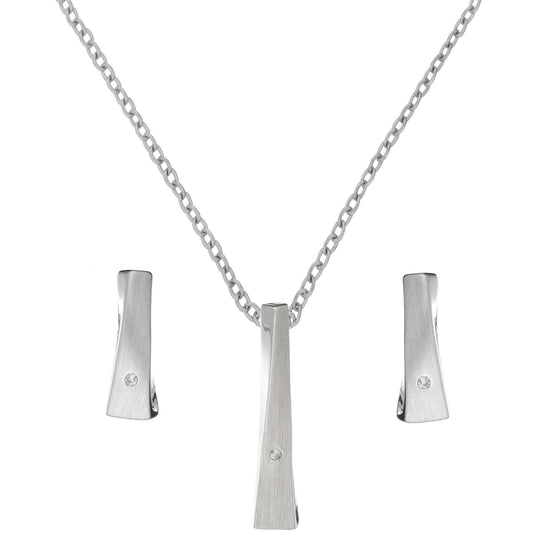Sterling Silver Diamond Twisted Bar Set - Silverly