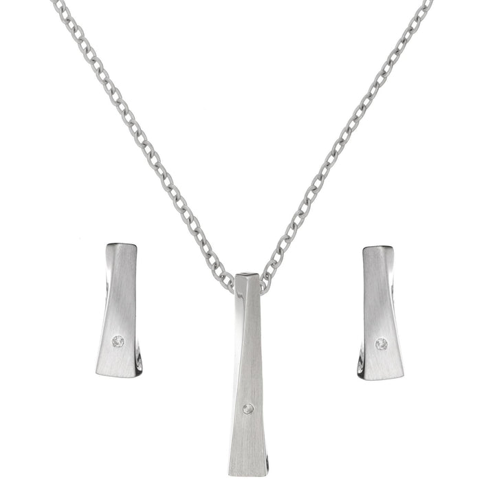 Sterling Silver Diamond Twisted Bar Set - Silverly