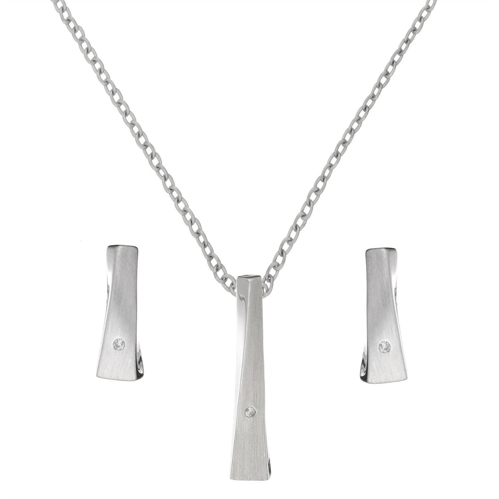 Sterling Silver Brushed Modern Bar Jewellery Set With Real Diamonds