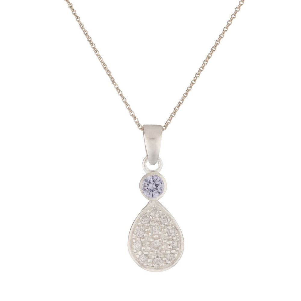 
                  
                    Sterling Silver Pave Set Cubic Zirconia Pear Teadrop Pendant Necklace
                  
                