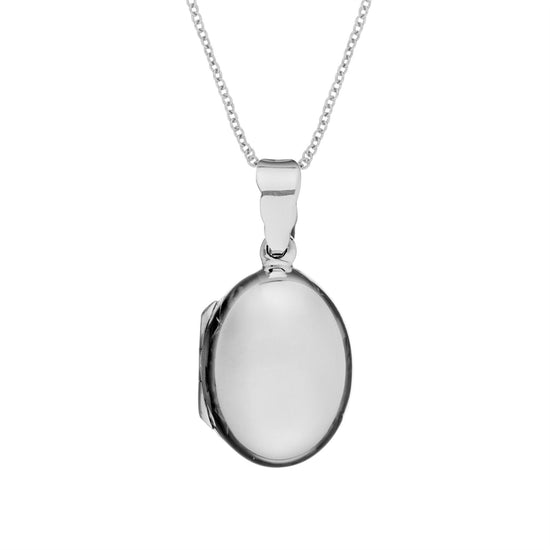 Sterling Silver Vintage Style Smooth Oval Locket Pendant Necklace
