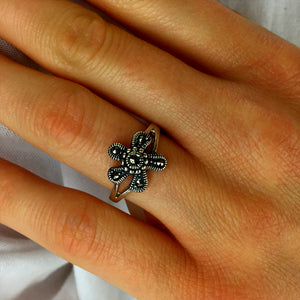 
                  
                    Sterling Silver Marcasite Daisy Flower Ring Cute Stackable Band
                  
                