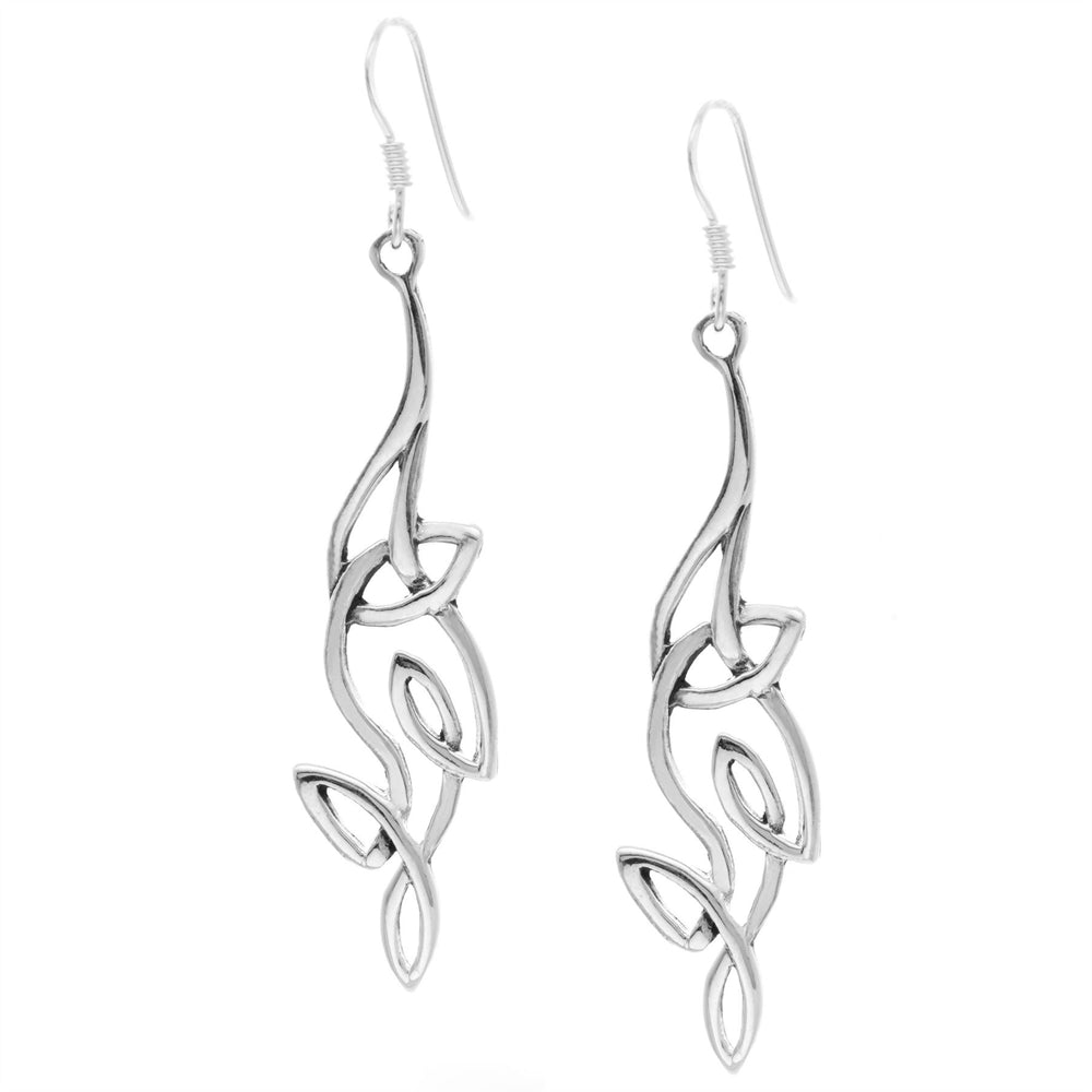 Sterling Silver Long Elegant Filigree Leaf Vine Dangle Drop Earrings