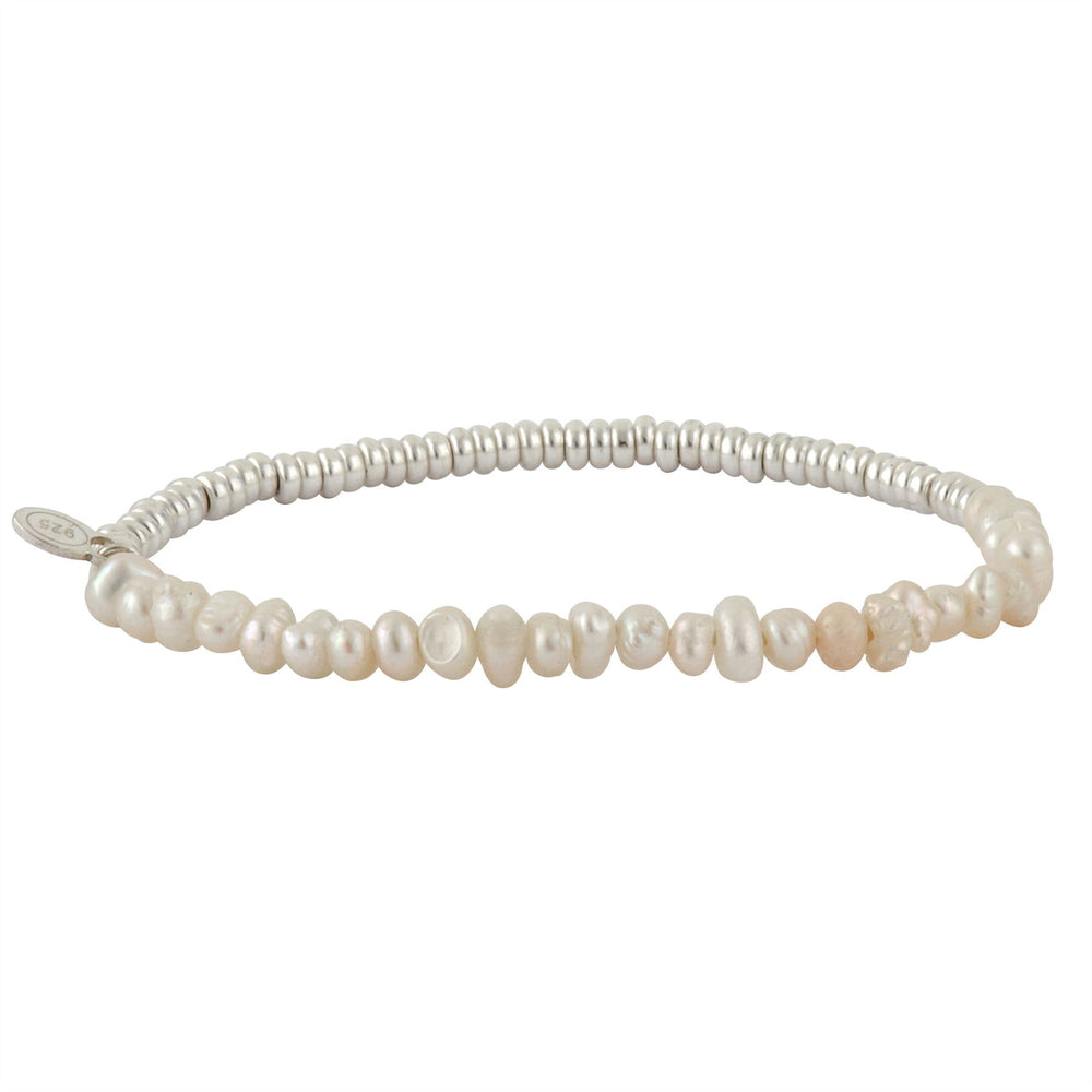 Sterling Silver Raw Natural Freshwater Pearl Stretch Beaded Bracelet