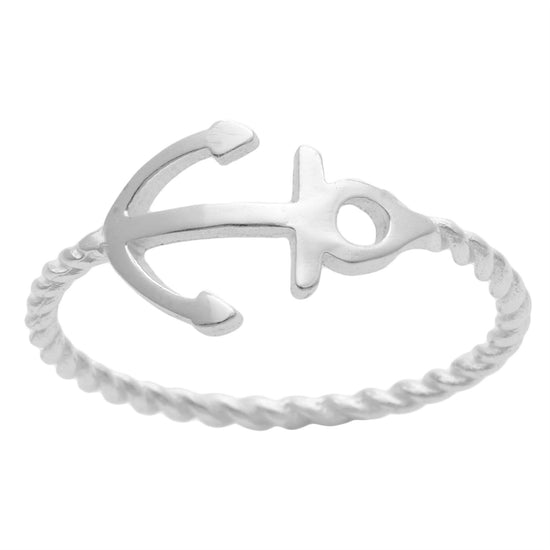 Sterling Silver Nautical Anchor Ring Stackable Twisted Rope Band