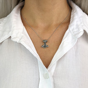 
                  
                    Sterling Silver Small Chunky Thor's Hammer Pendant Viking Necklace
                  
                