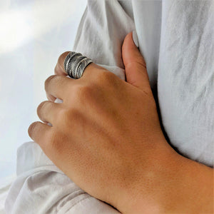 
                  
                    Karen Hill Tribe Silver Wide Statement Wrap Feather Leaf Ring
                  
                