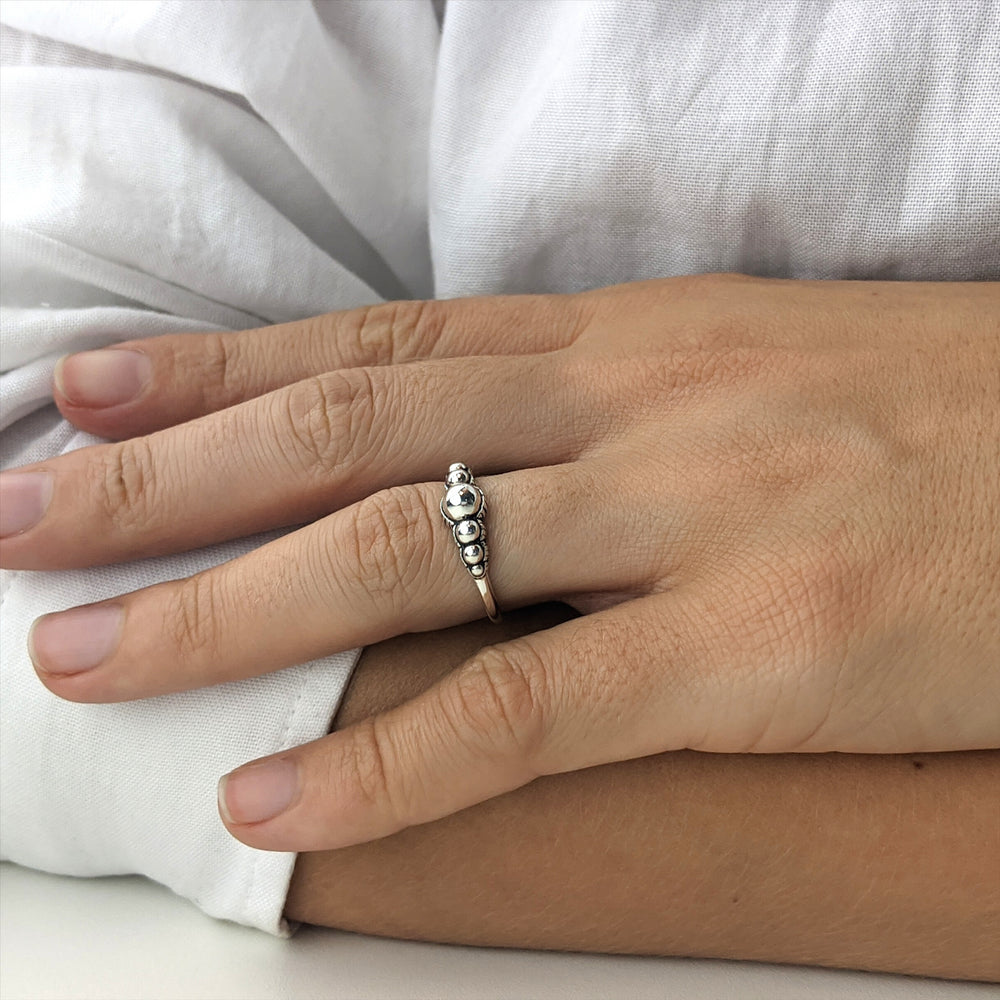 
                  
                    Sterling Silver Oxidised Boho Bali Style Ball Stackable Band Ring
                  
                