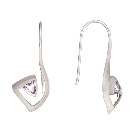 Sterling Silver Amethyst Modern Treble Clef Musical Note Drop Earrings