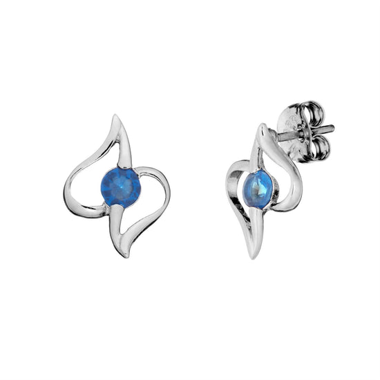 Sterling Silver Blue Crystal Abstract Heart Teardrop Stud Earrings