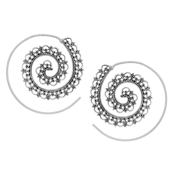 Sterling Silver Indian Intricate Dotwork Spiral Threader Earrings