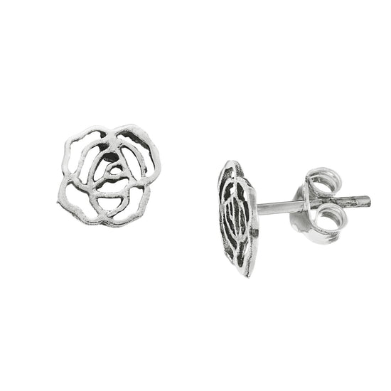 Sterling Silver Flat Cut-Out Rose Stud Earrings Small Studs