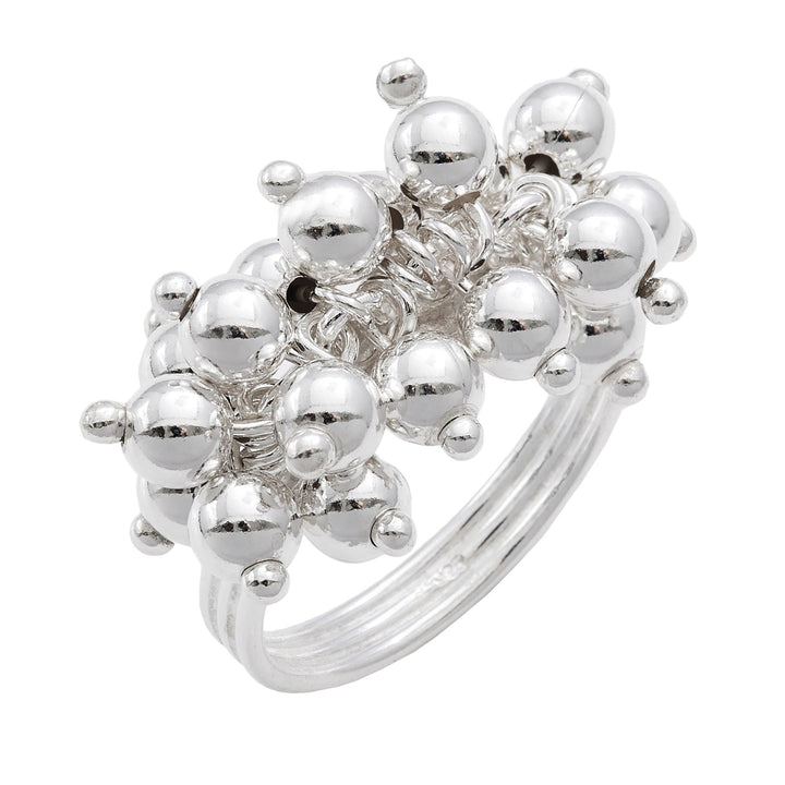 Sterling Silver Bell Ball Charm Layered Ring - Silverly
