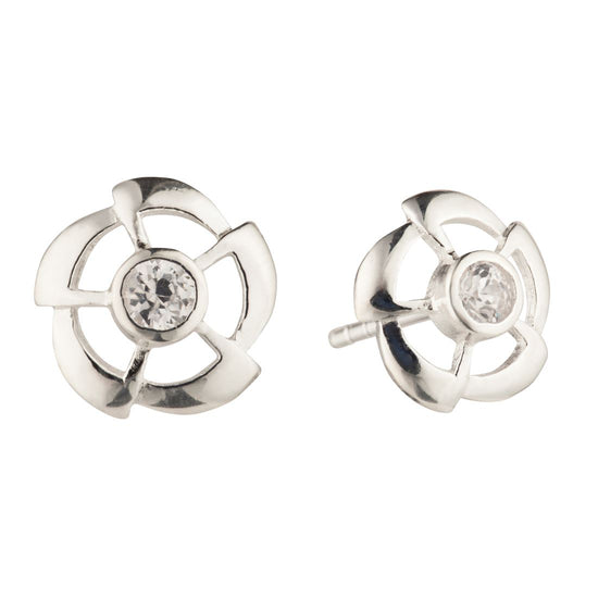 Sterling Silver Cubic Zirconia Flower Rose Studs Art Deco Stud Earrings