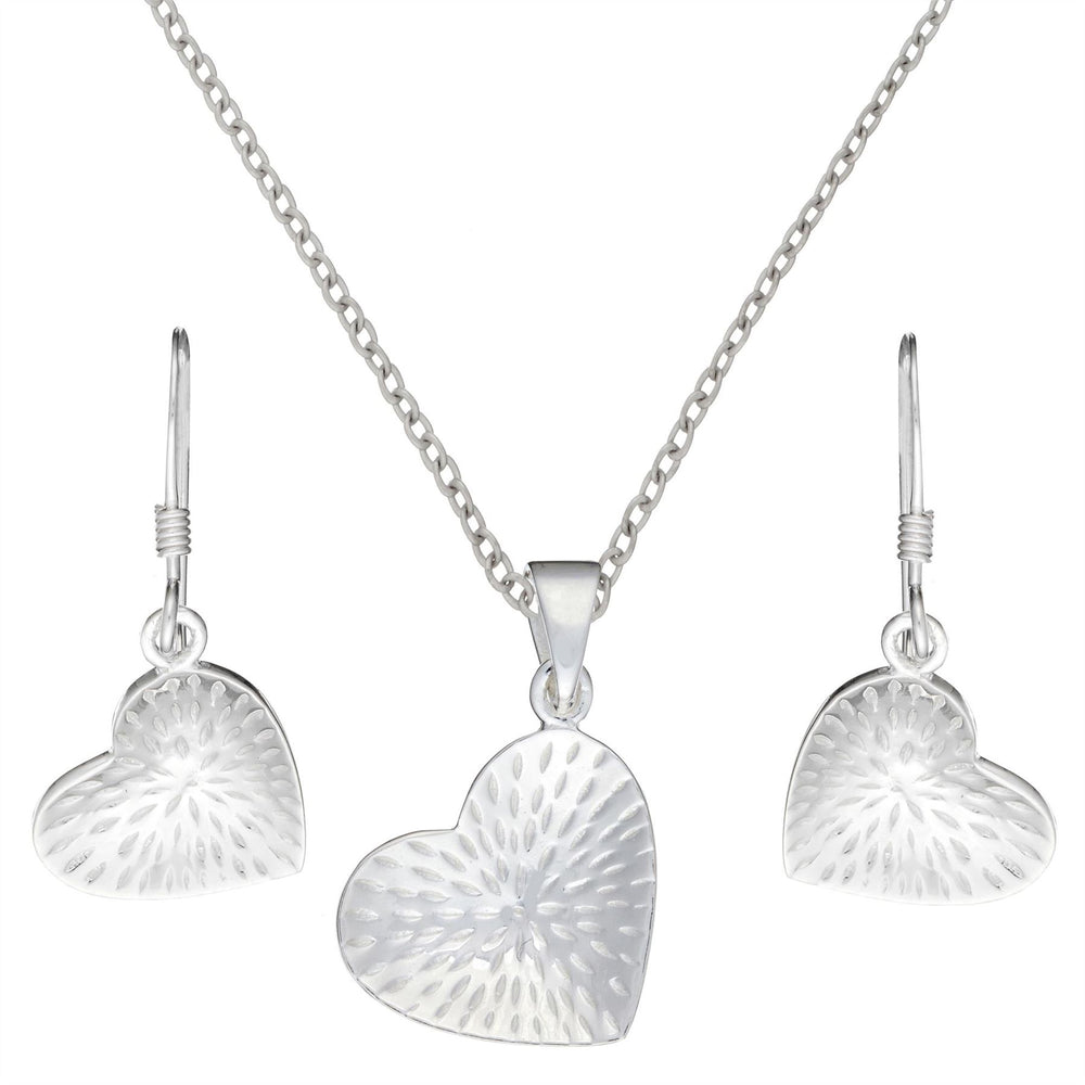 
                  
                    Sterling Silver Hammered Textured Flat Love Heart Jewellery Set
                  
                