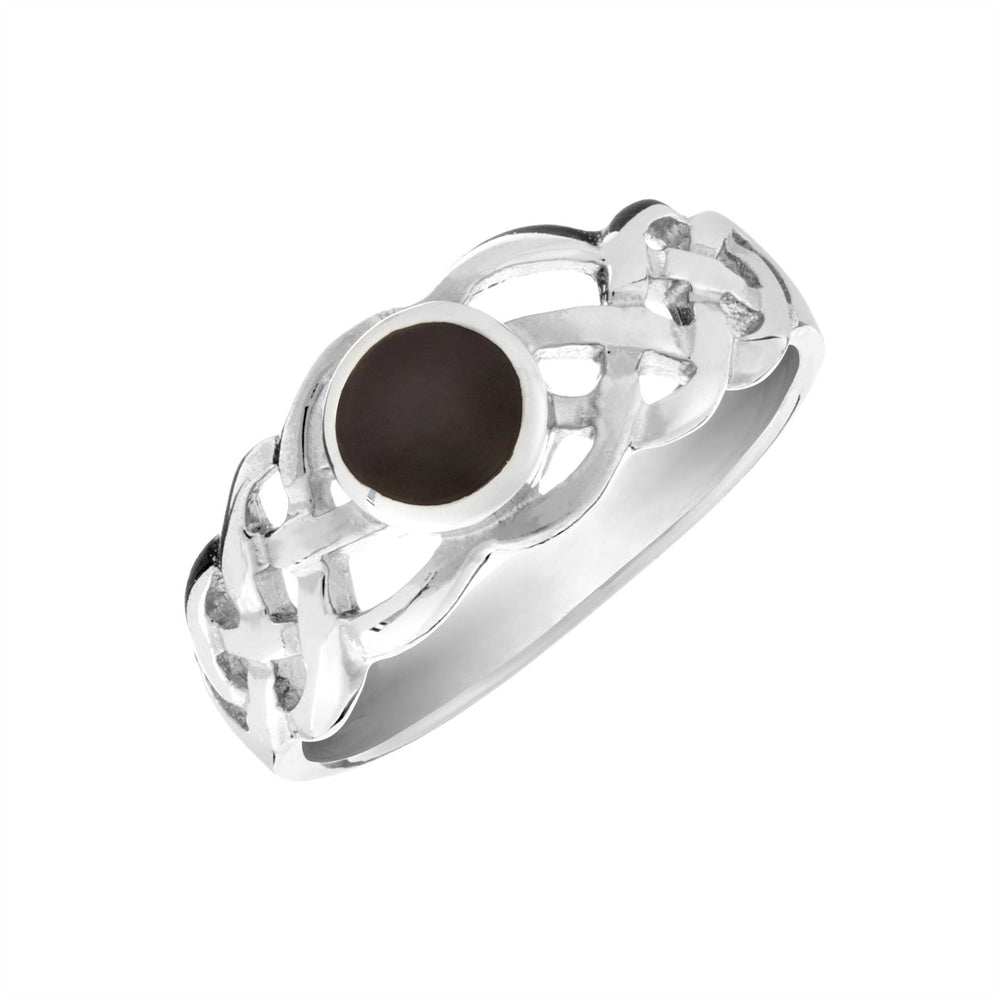 Sterling Silver Onyx Irish Celtic Braid Knot Braided Band Ring