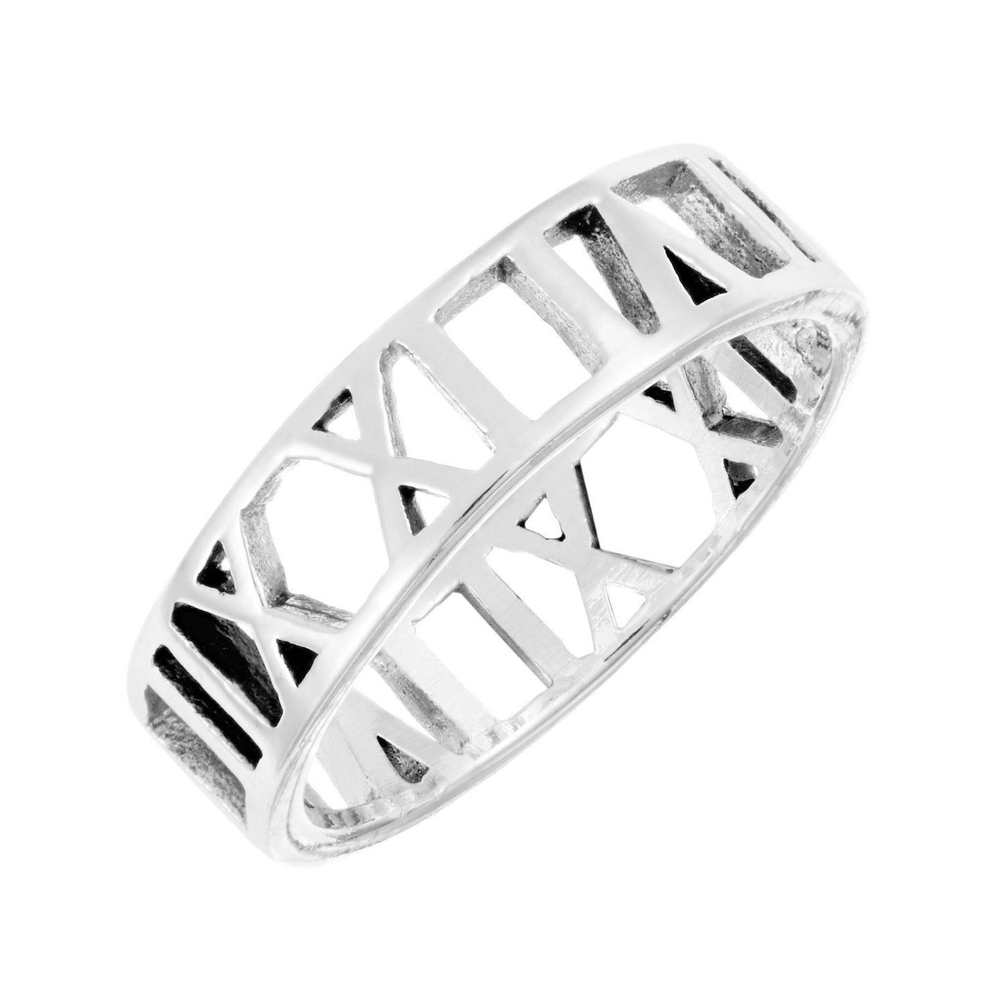 
                  
                    Sterling Silver Roman Numerals Ring Classic Band Hollow-Out Design
                  
                