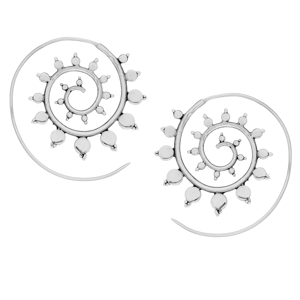 Sterling Silver Sun Flower Dotwork Spiral Wire Threader Earrings