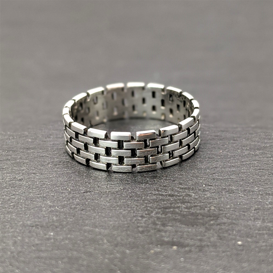 
                    
                      Sterling Silver Brick Pattern Stone Wall Band Ring - Silverly
                    
                  