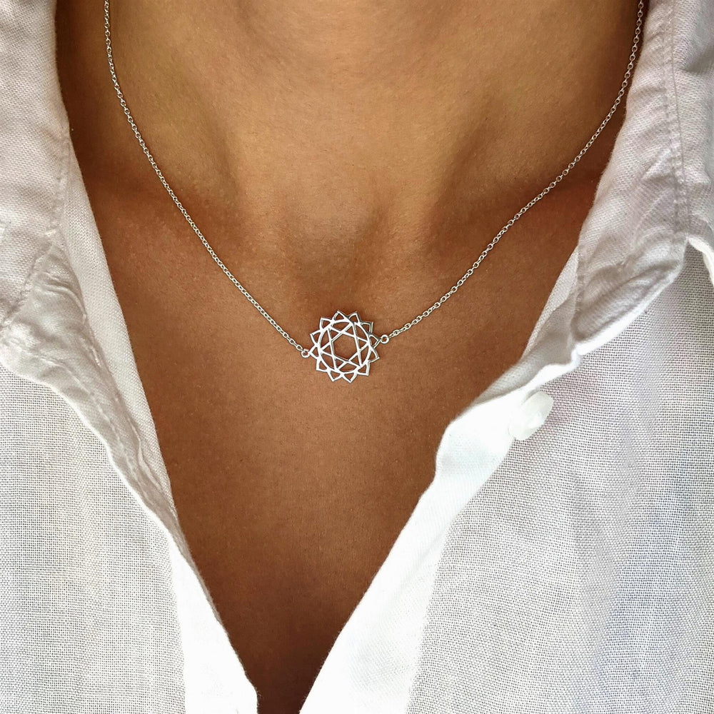 Sterling Silver Heart Chakra Pendant Yoga Cable Chain Necklace