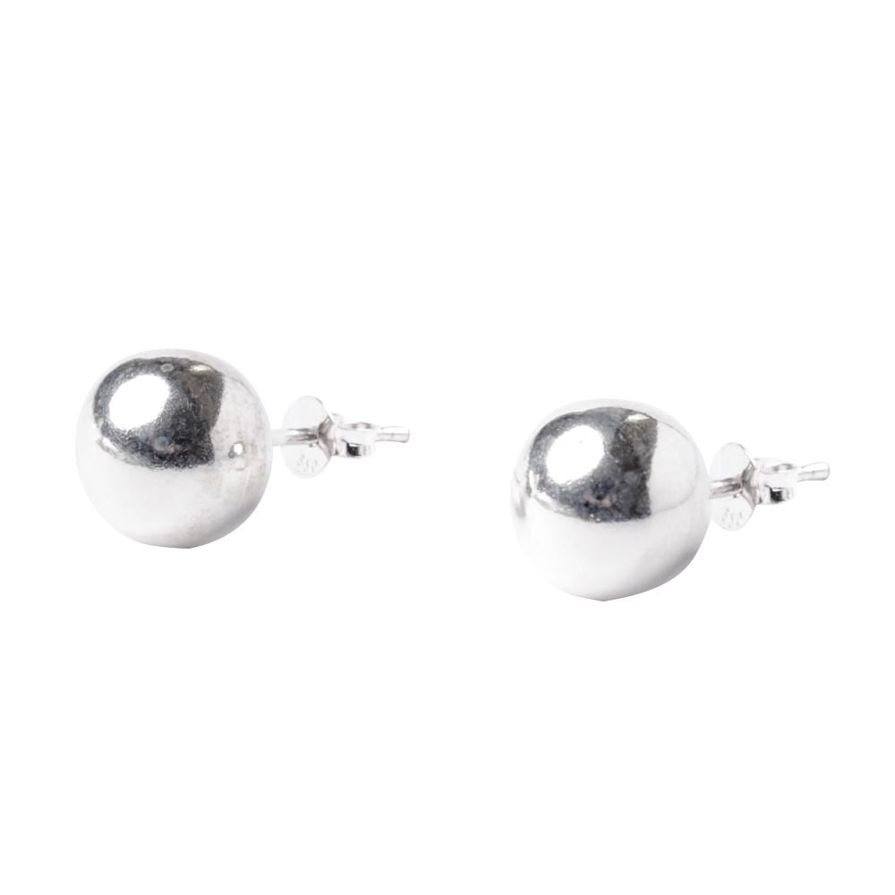 Sterling Silver 9 mm Simple Round Bead Stud Earrings Ball Studs