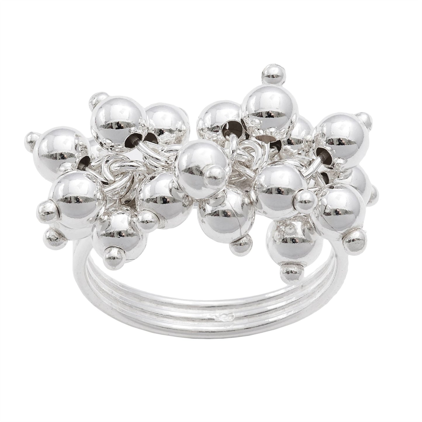 Sterling Silver Bell Ball Charm Layered Ring - Silverly