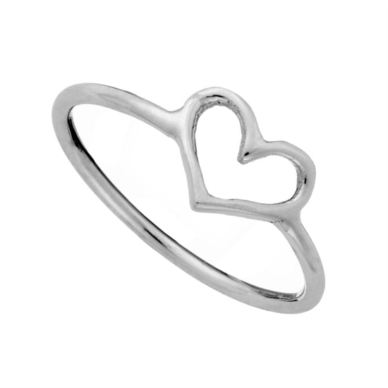 Sterling Silver Open Love Heart Ring - Thin Stackable Band