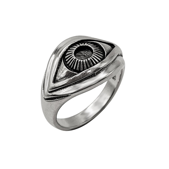 Sterling silver eye ring — gothic eyeball motif with grooved iris detail
