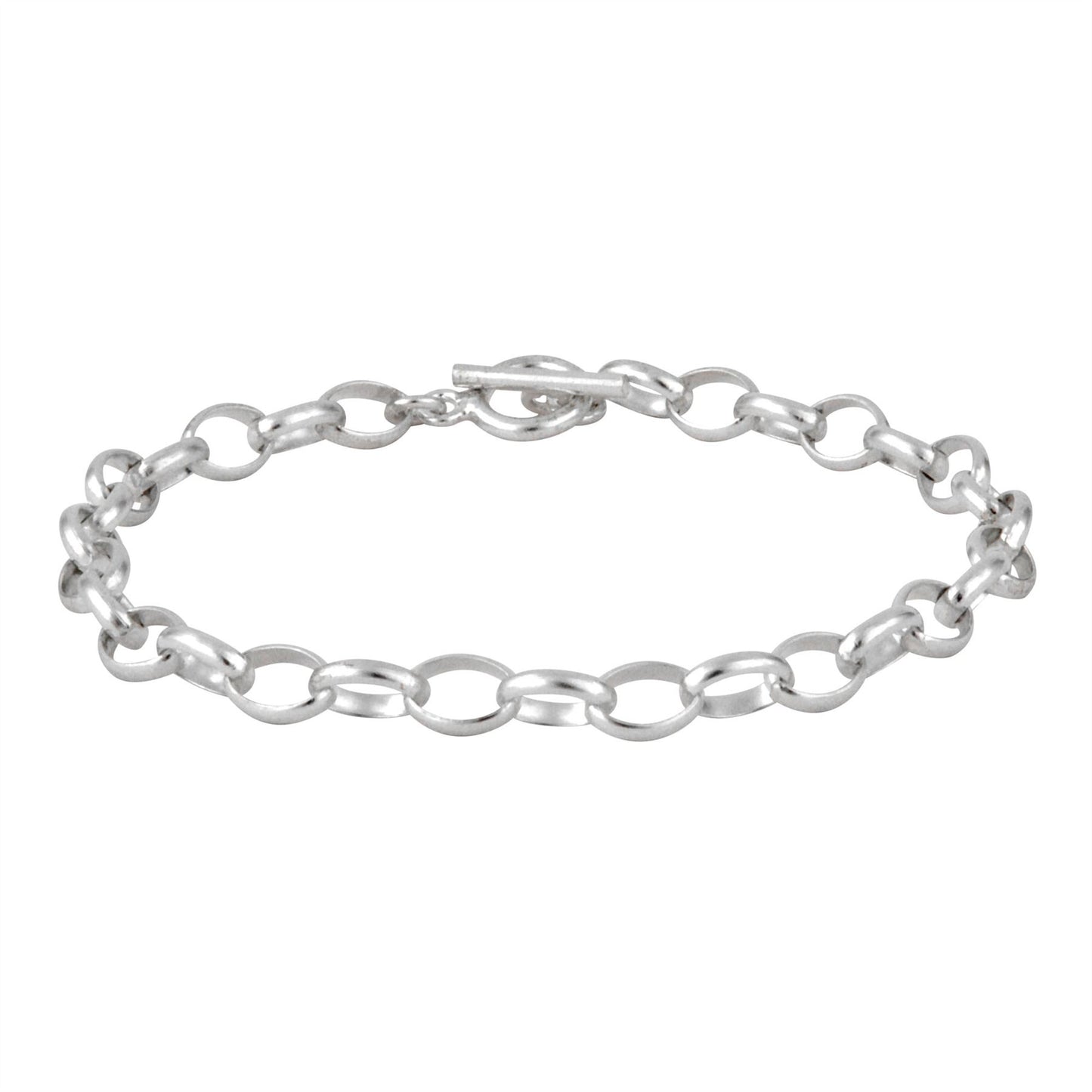 Sterling Silver Classic Thick Cable Chain Link Bracelet T-Bar Clasp
