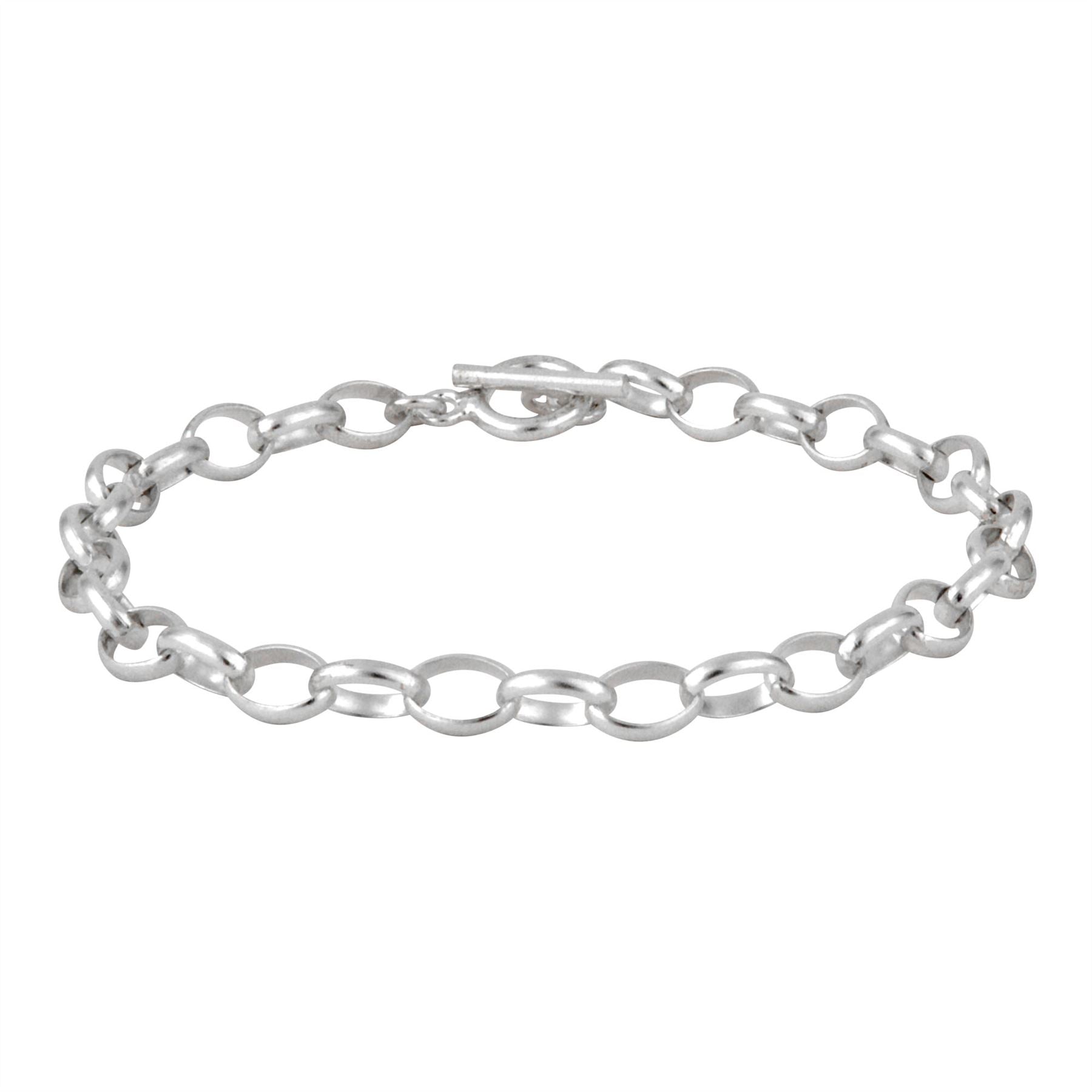Sterling Classic Thick Cable Chain Link Bracelet T Bar Clasp