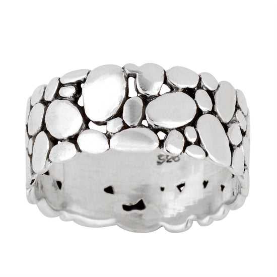 Sterling Silver Pebble Stone Pattern Band Ring - Silverly