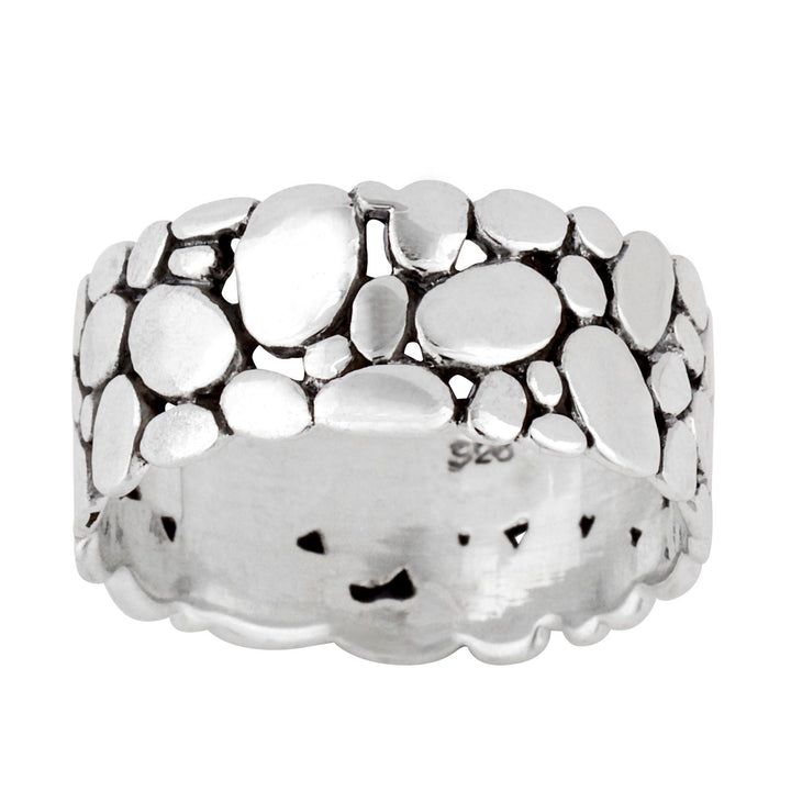 Sterling Silver Pebble Stone Pattern Band Ring - Silverly