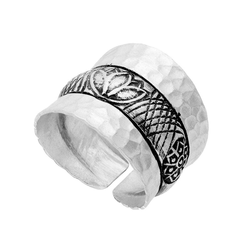 
                  
                    Karen Hill Tribe Silver Hammered Wide Boho Lotus Adjustable Ring
                  
                
