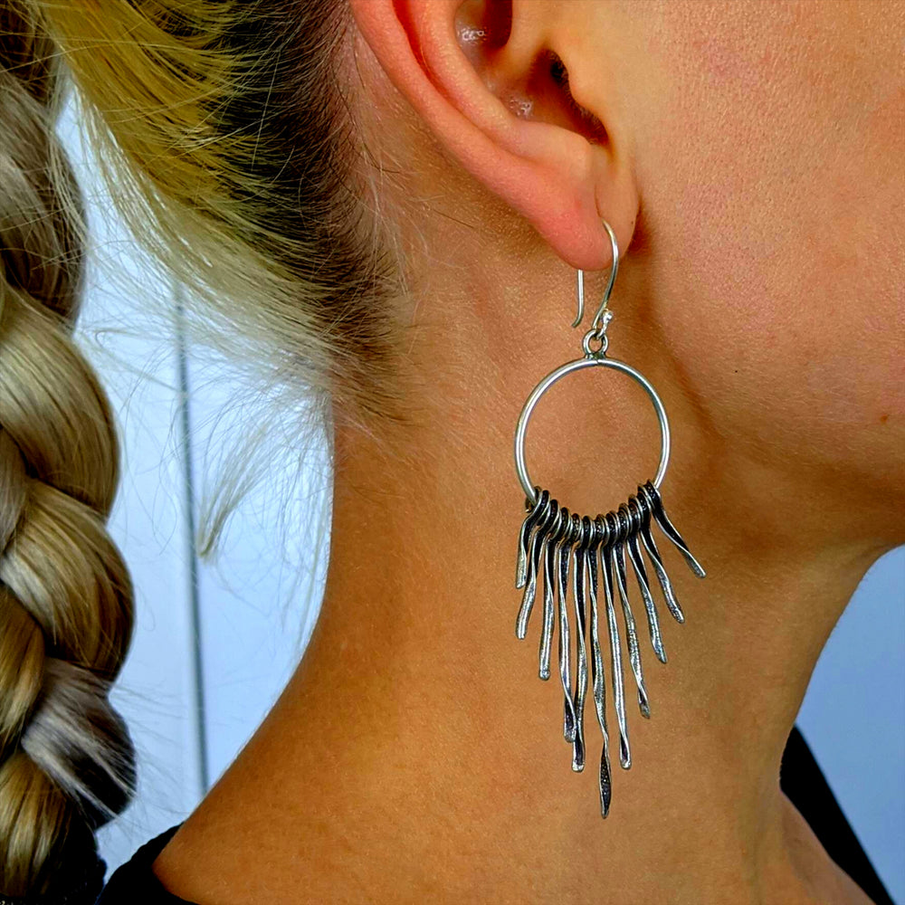 
                  
                    Hill Tribe Silver Boho Tassel Multi Strand Chandelier Earrings
                  
                