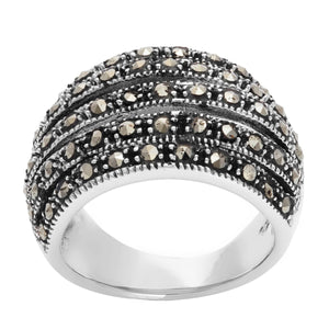 
                  
                    Sterling Silver Marcasite Art Deco Style Wide Multi-Layer Ring
                  
                