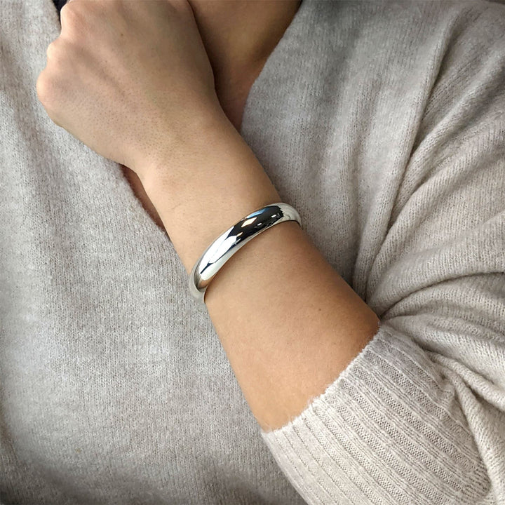 Wide chunky bangle for women — 925 sterling silver D-shape statement bracelet