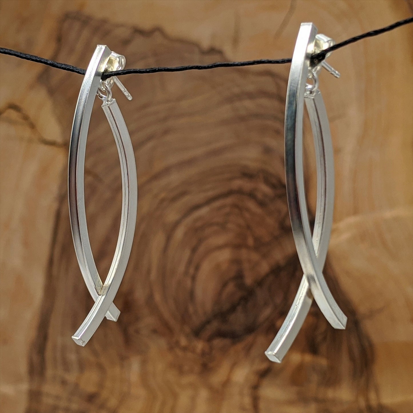 
                  
                    Sterling Silver Long Drop Curved Bar Earrings Ear Jacket Design
                  
                