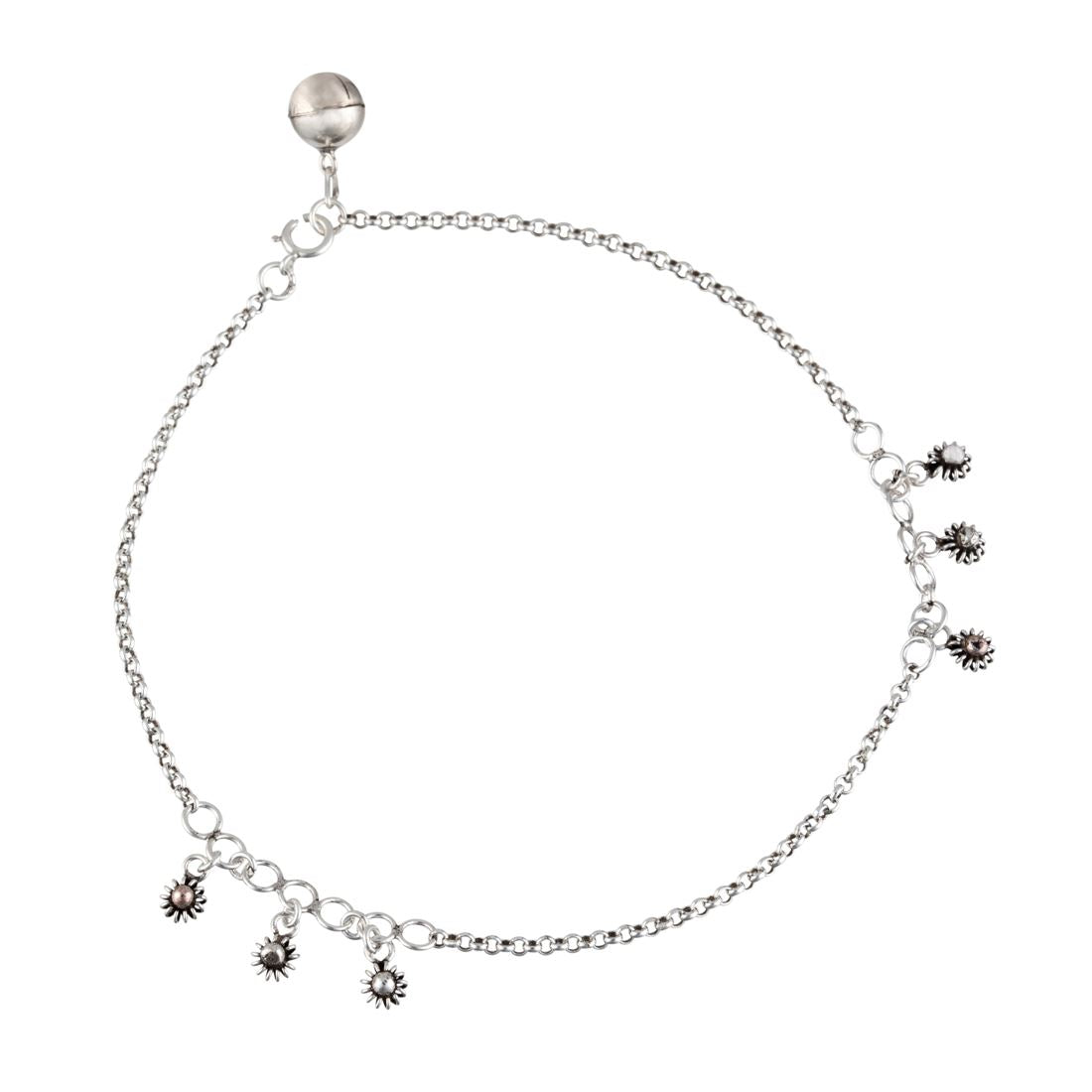 Sterling Silver Flower Charm Anklet Ankle Chain Bracelet