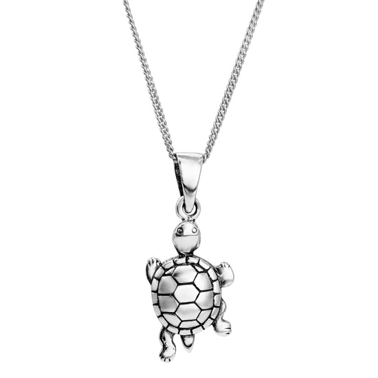 Sterling Silver Sea Turtle Necklace - Ocean Marine-Life Pendant