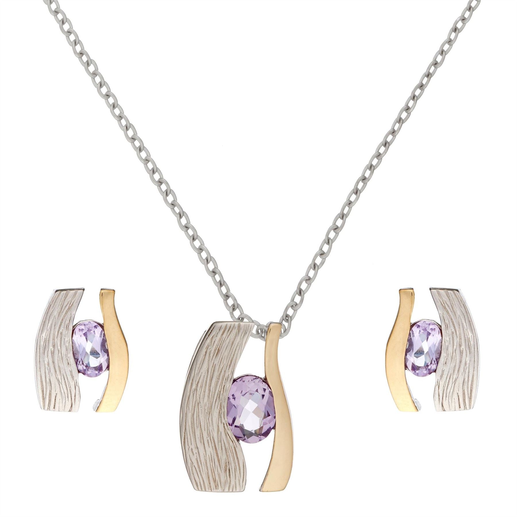 Plated Sterling Silver Amethyst Eye Jewellery Set Two Tone