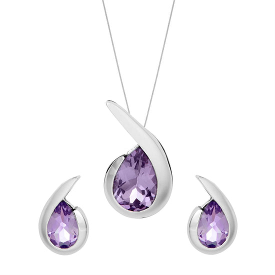 Sterling Silver Purple Amethyst Quotation Mark Drop Jewellery Set