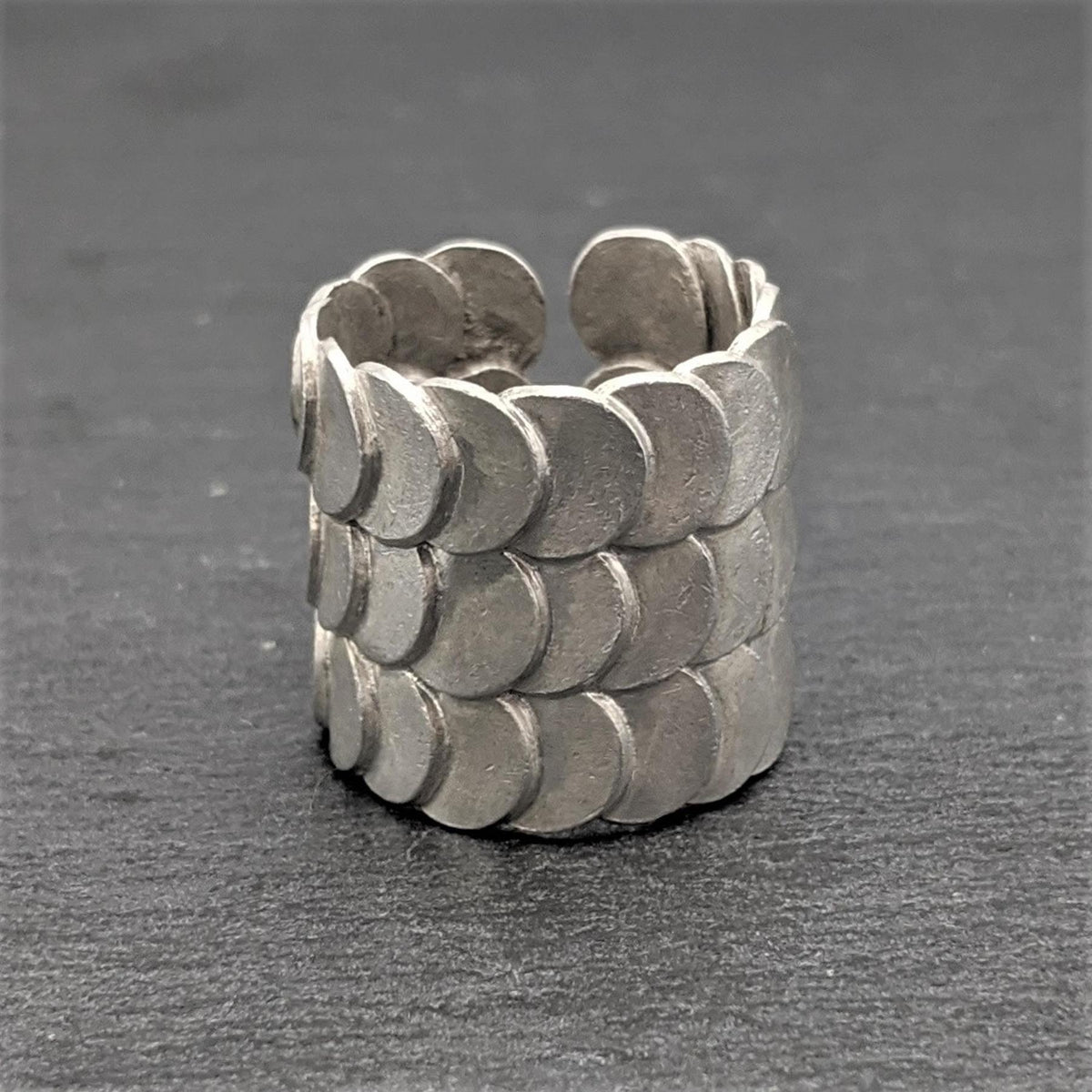 Hill Tribe Silver Wide Fish Scales Ring | Chunky Band | Silverly