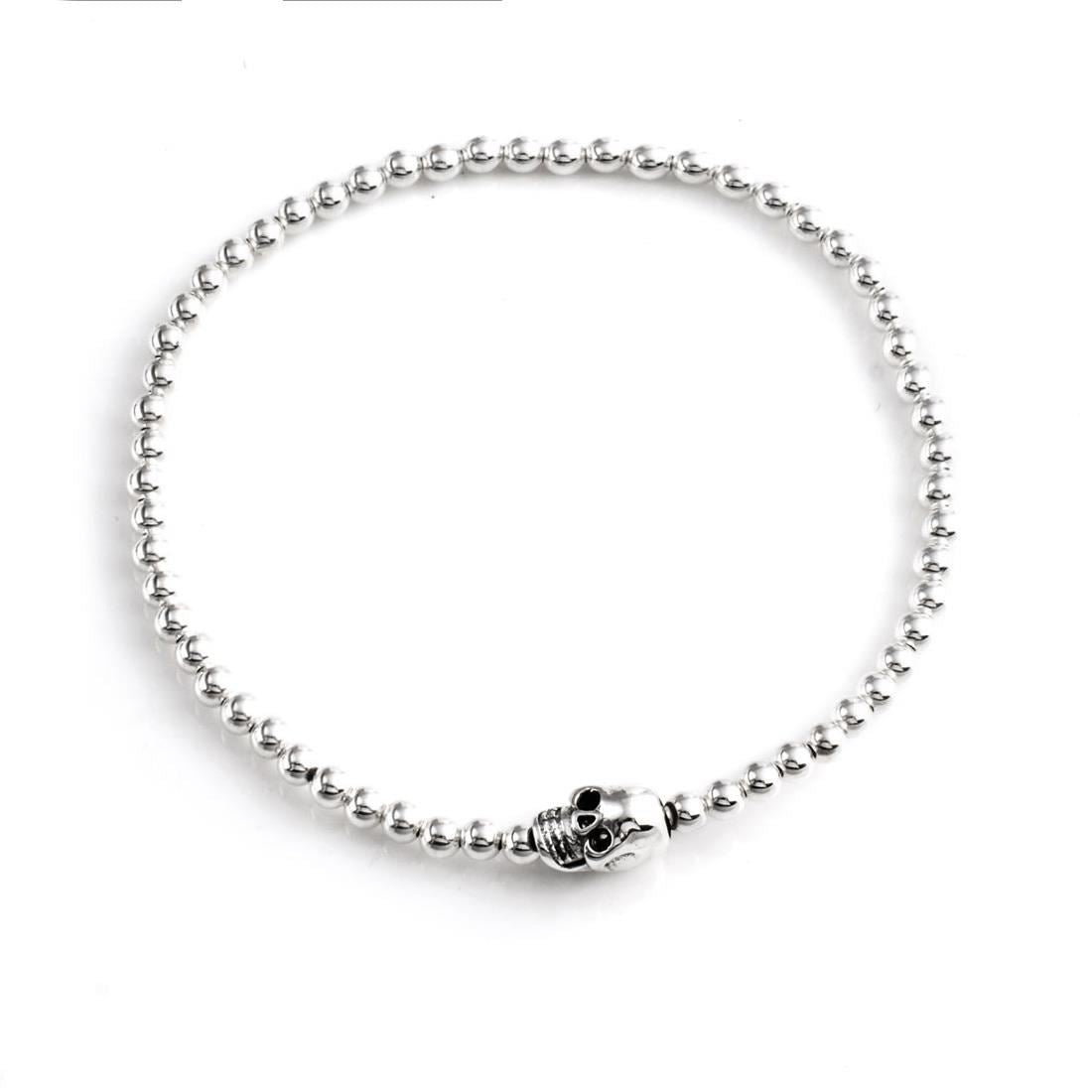 925 sterling silver skull bead bracelet — 3mm ball beads with intricate skull charm