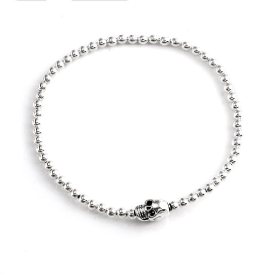 925 sterling silver skull bead bracelet — 3mm ball beads with intricate skull charm