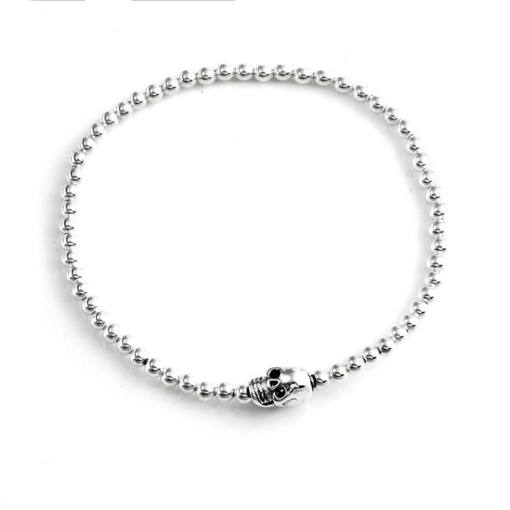 925 sterling silver skull bead bracelet — 3mm ball beads with intricate skull charm