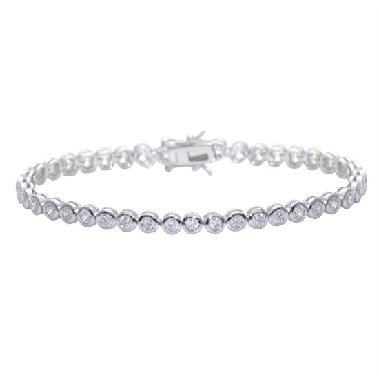 Sterling Silver Round Cubic Zirconia Sparkly Tennis Bracelet Box Clasp