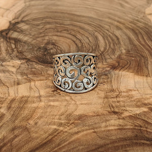 
                  
                    Sterling Silver Cut-Out Spiral Swirl Filigree Ring Wide Concave Band
                  
                