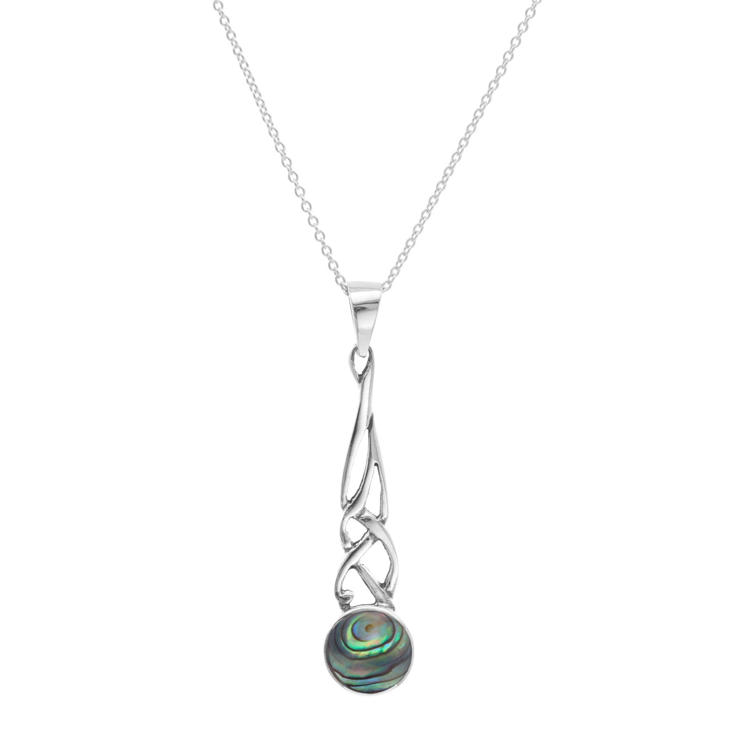 Sterling Silver Long Celtic Knot Pendant Necklace With Abalone Shell